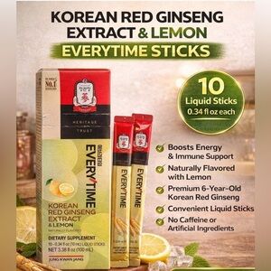 Korean Red Ginseng Extract, Everytime, Lemon, 10 Liquid Sticks, 0.34 fl oz